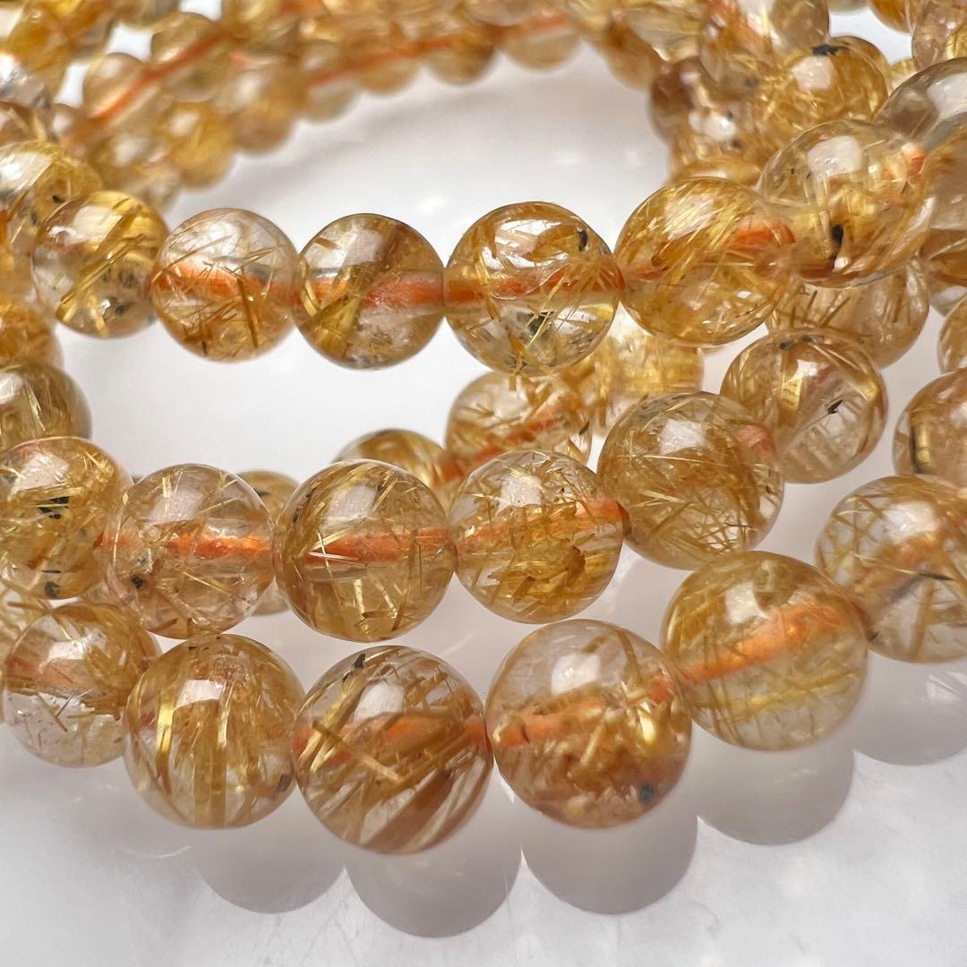 【78302】ハイグレードゴールドルチルクォーツ 5mm3連巻きブレスレット