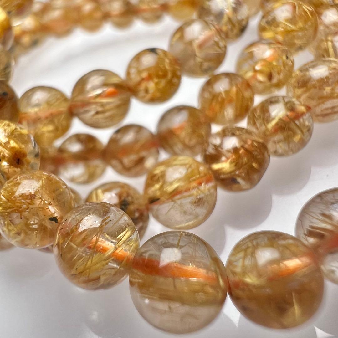 【78302】ハイグレードゴールドルチルクォーツ 5mm3連巻きブレスレット