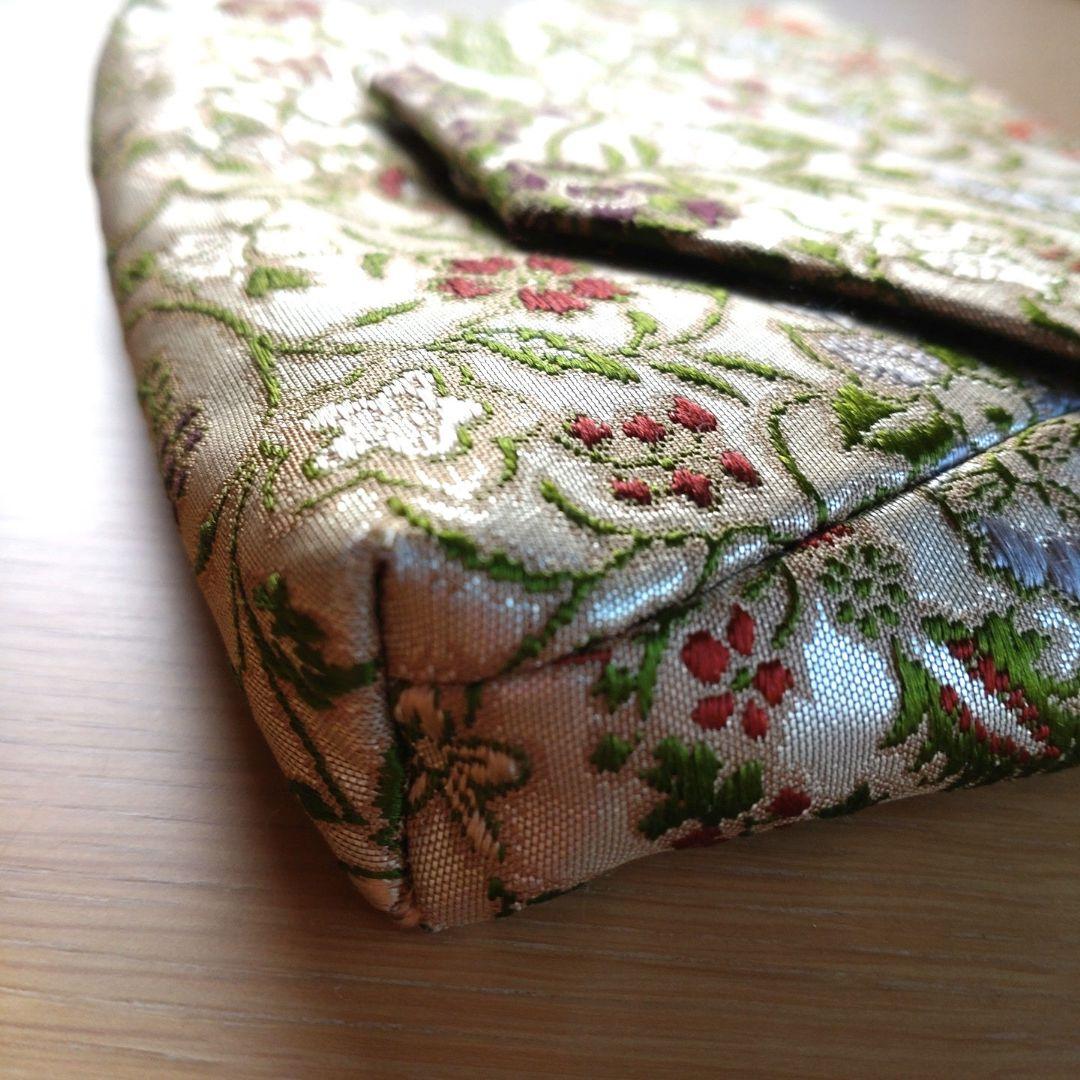 茶道具　数寄屋袋　早雲寺文台裂九色蔓唐草銀襴　ハンドメイド