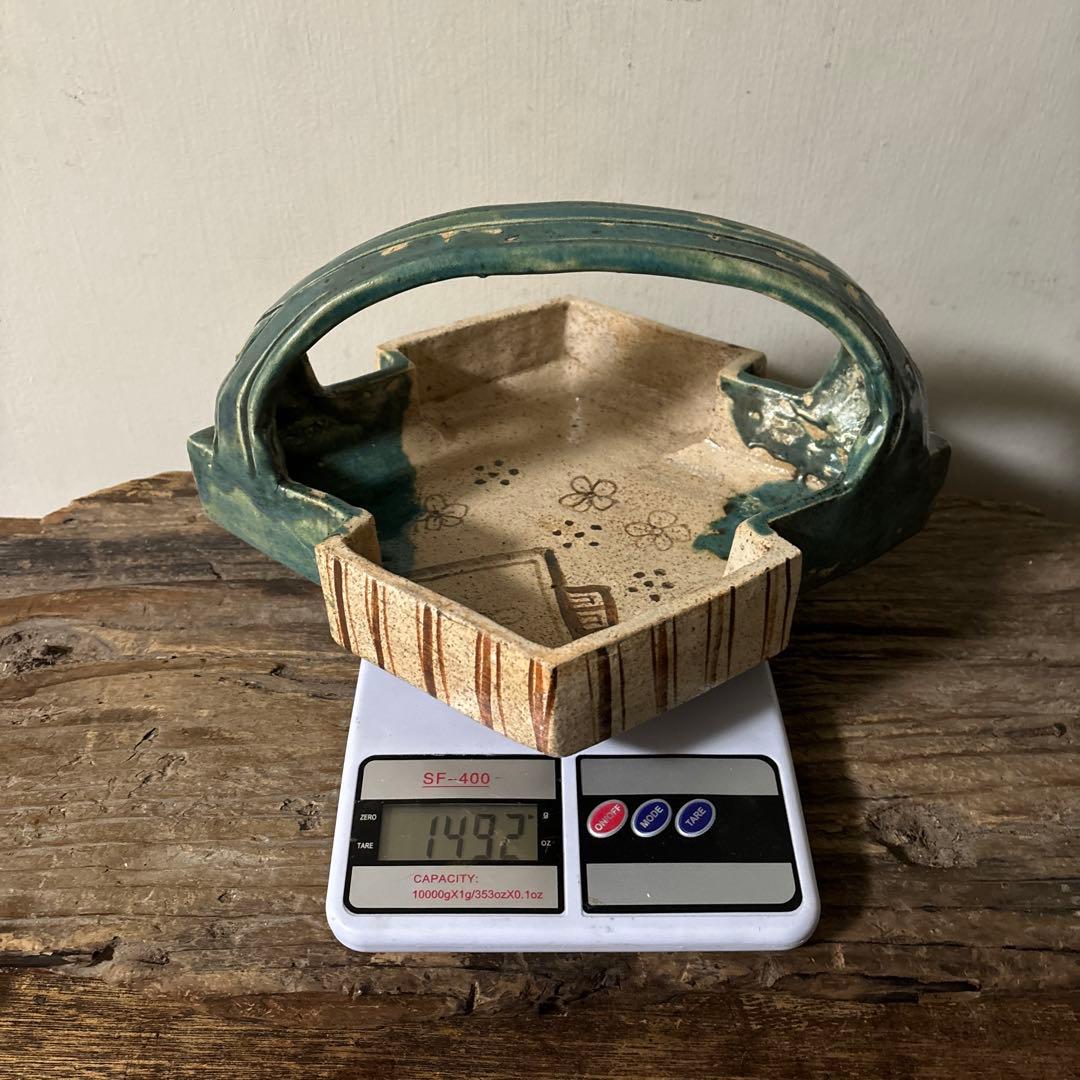 時代　織部松皮菱形手鉢　手付菓子鉢　懐石　瀬戸　志野　古美術　茶道具　検:李朝