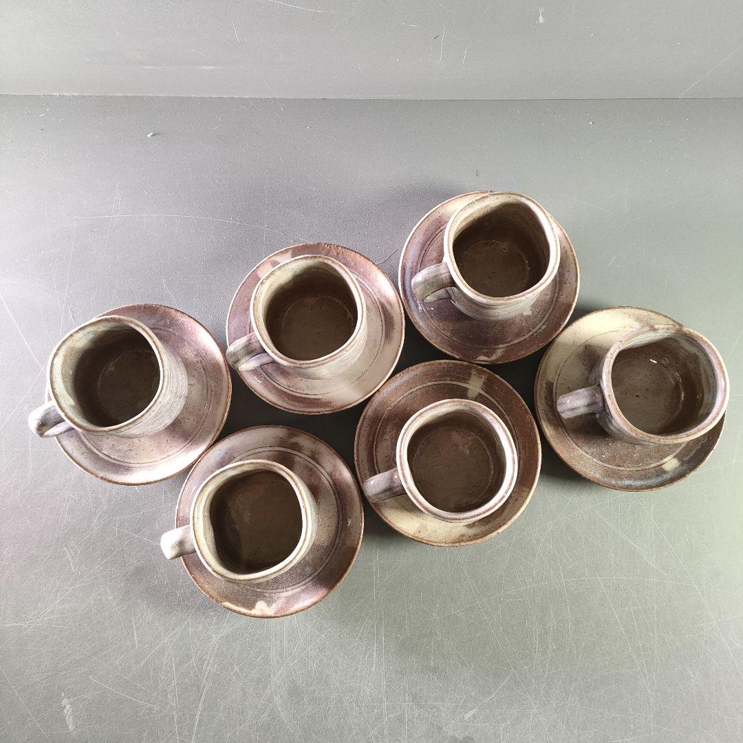 A893-2/萩焼/土和窯/珈琲茶碗/カップ＆ソーサー/6客/
