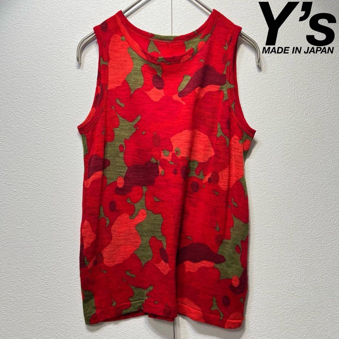 希少 美品 ワイズ ウール ノースリーブ 総柄 デザインブラウス タンクトップ