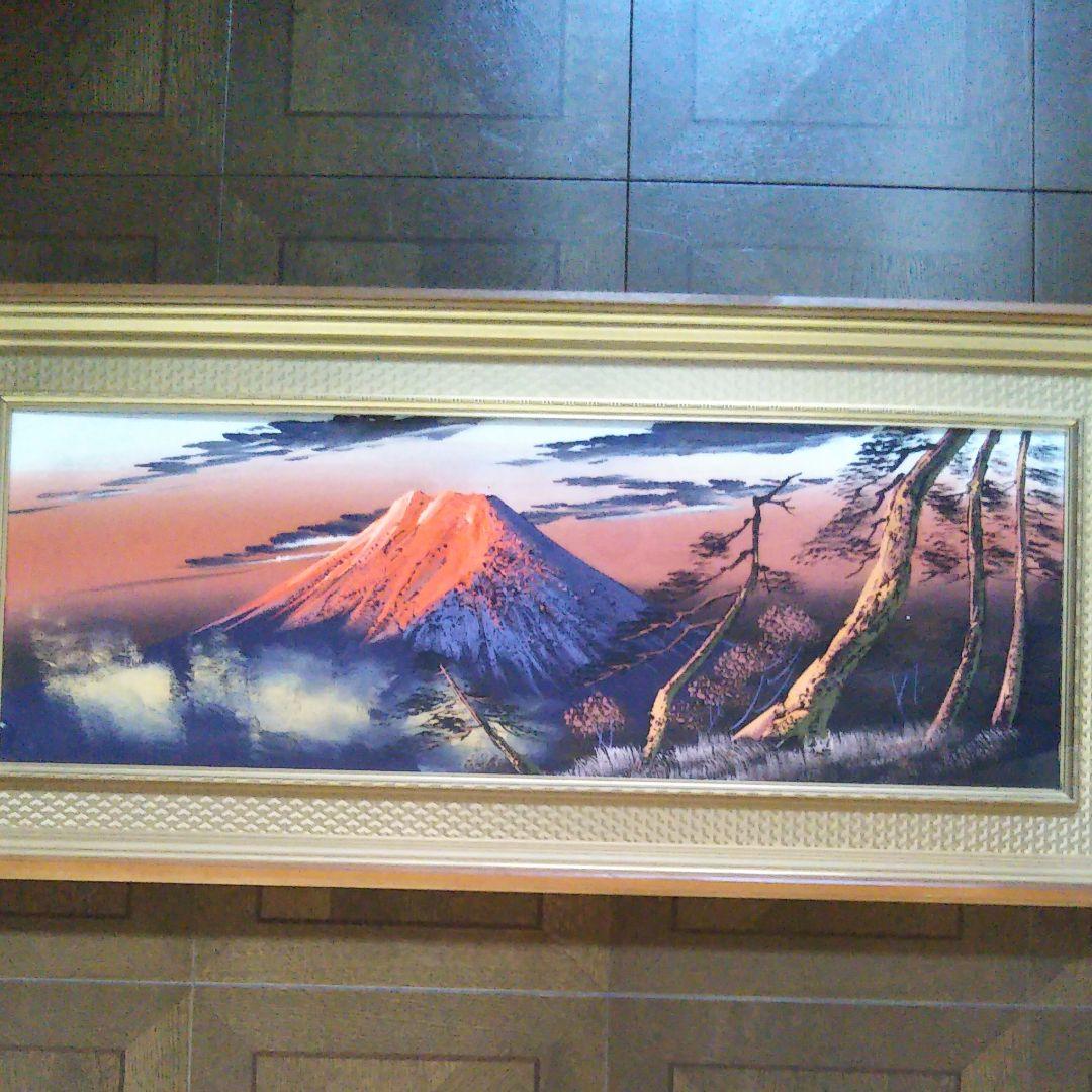 絵画　富士山　赤富士　立体絵　開運　金運　風水　美峰　特大　額付