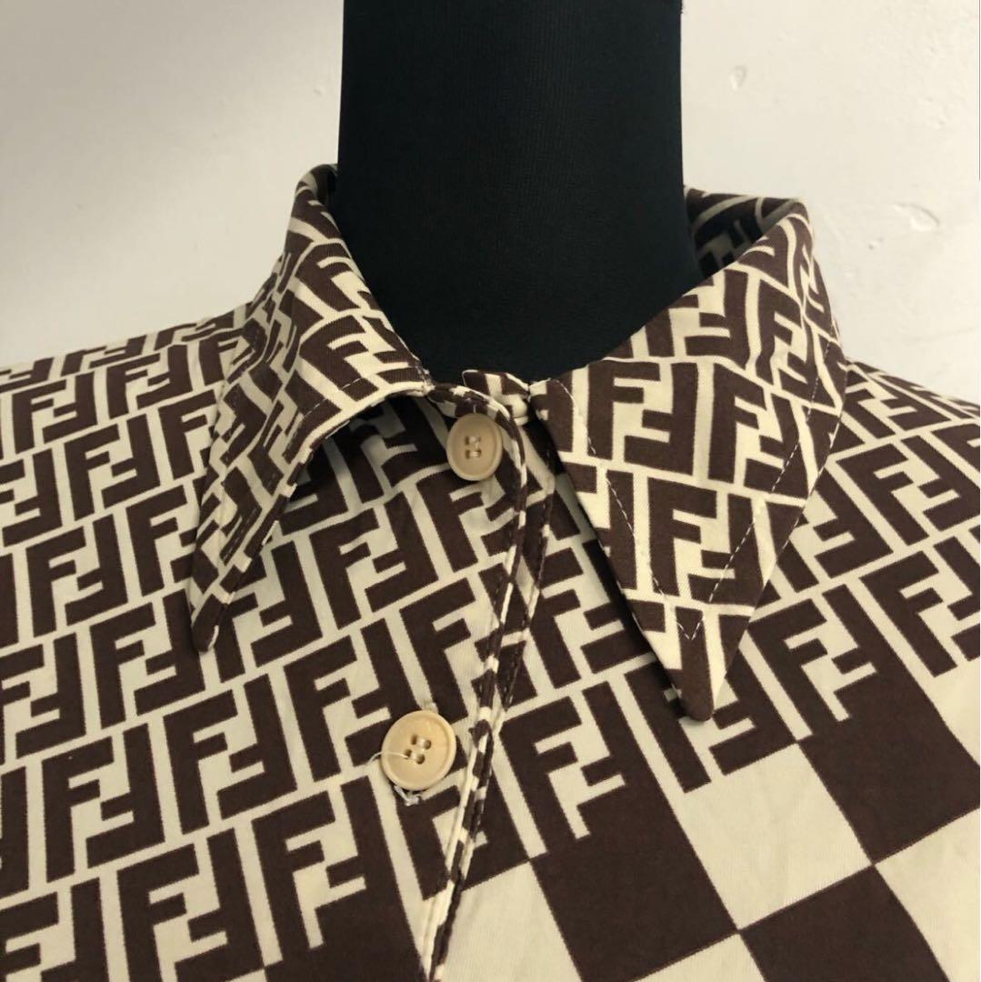 【美品】FENDI フェンディ　ポロシャツ　ズッカ柄 46サイズ　Tシャツ　半袖