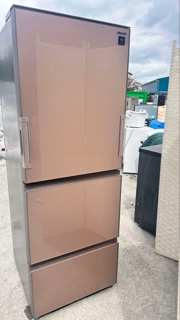 【井上】ブラウン 3ドア冷蔵庫 ガラス扉