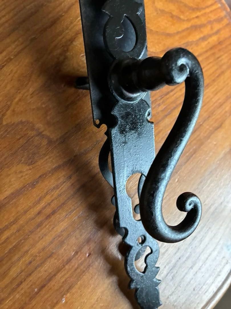 フランス　アンティーク アイアン　ドアノブ　セット　取っ手 ブラック　鋳鉄レア