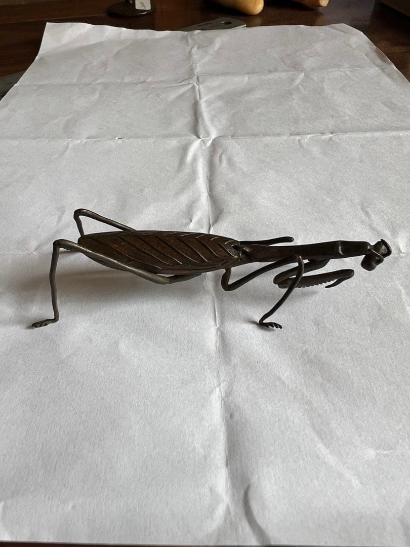 古銅自在カマキリ　螳螂 置物 長約9.2CM