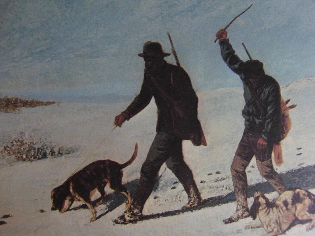 ギュスターヴ・クールベ、【密猟者】、希少な額装用画集より、状態良好、新品額装付