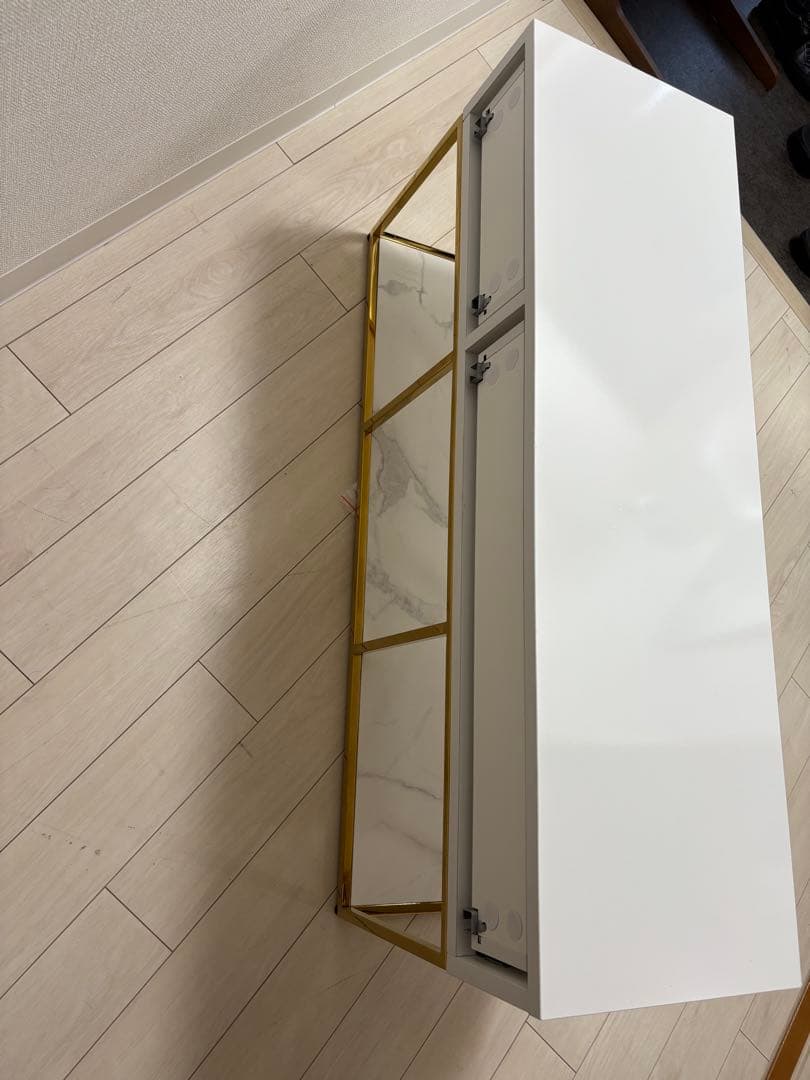 【美品】フランフラン　レーヌテレビボード2 TV台　大理石調　ゴールドフレーム