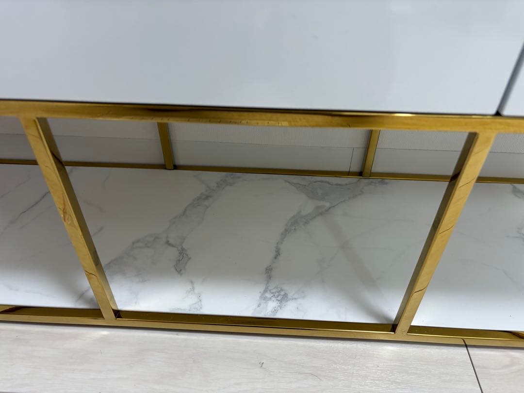 【美品】フランフラン　レーヌテレビボード2 TV台　大理石調　ゴールドフレーム