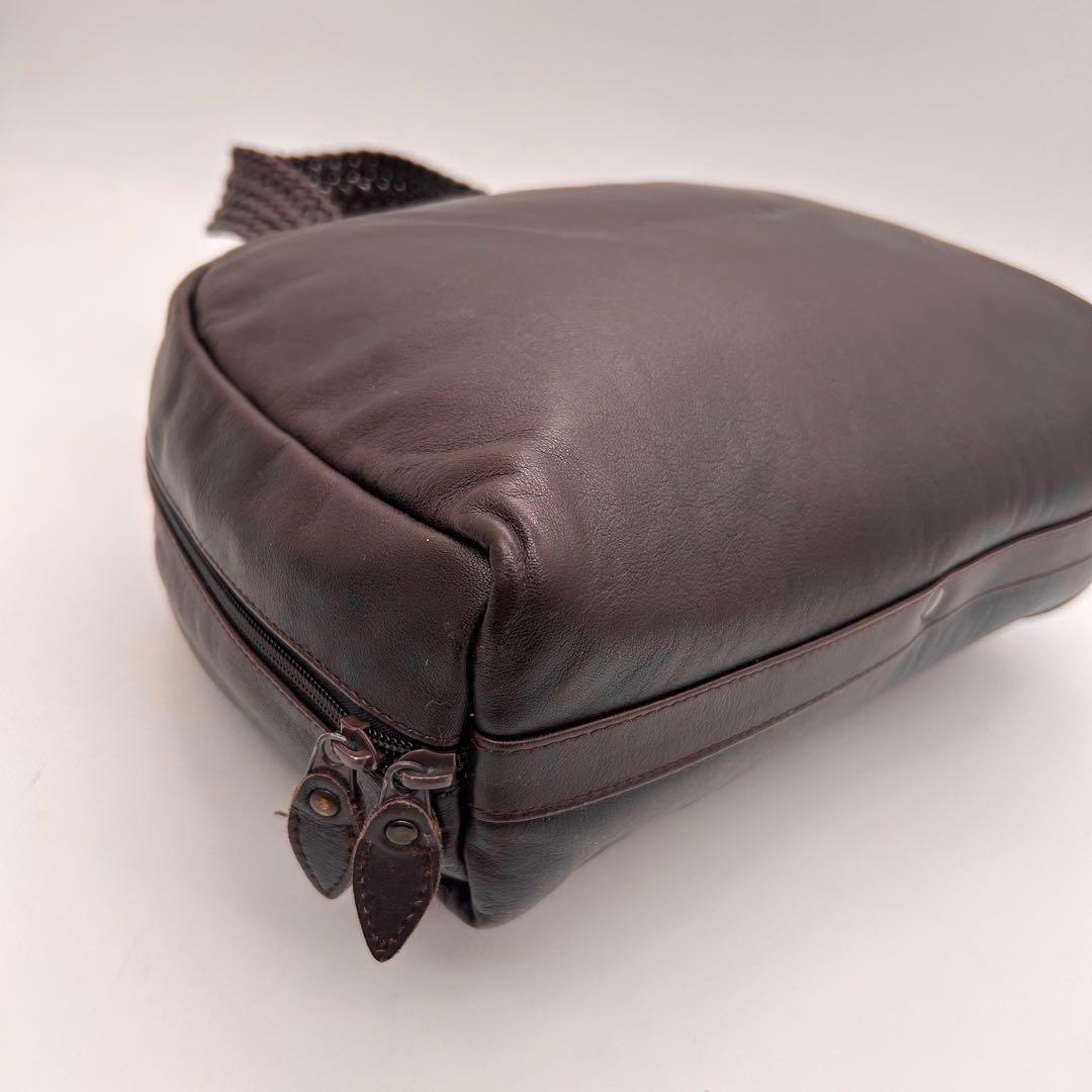 良品　ヨーガンレール　ハンドバッグ　持ち手編み込み　オールレザー　ブラウン