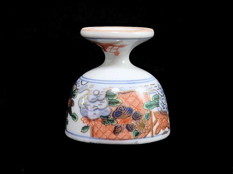 古伊万里　金襴手　花鳥紋に丁子の図　馬上盃　猪口　食前酒D060AS- CBm