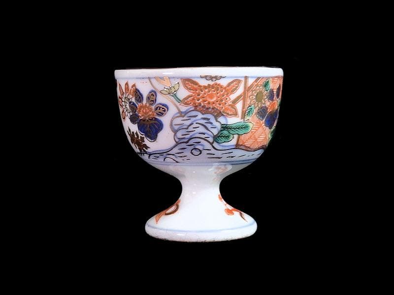 古伊万里　金襴手　花鳥紋に丁子の図　馬上盃　猪口　食前酒D060AS- CBm