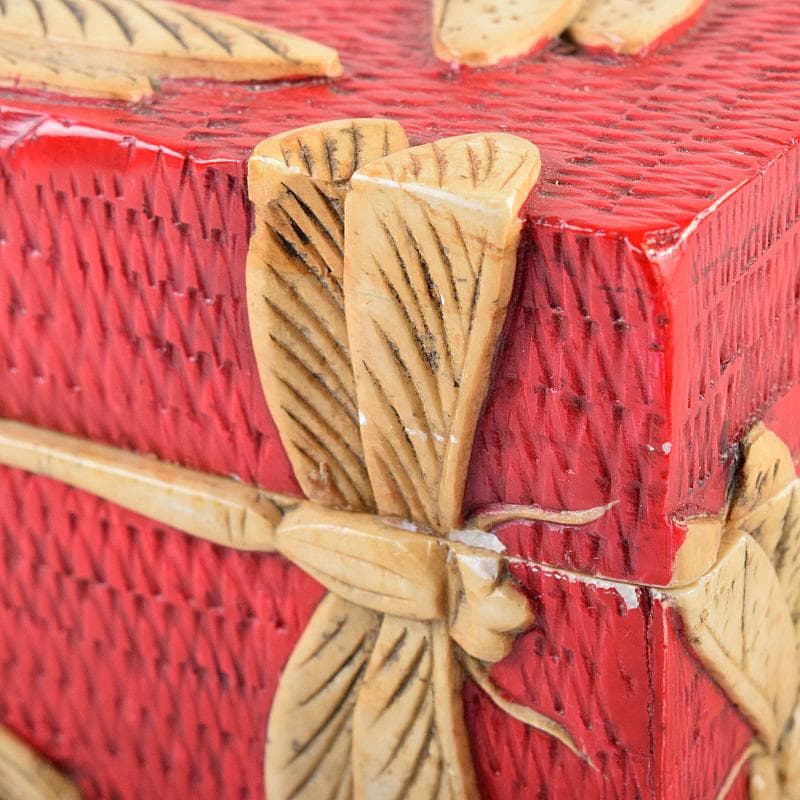 中国　彩色玉石彫刻　蜻蛉彫　四方箱　D　R8492