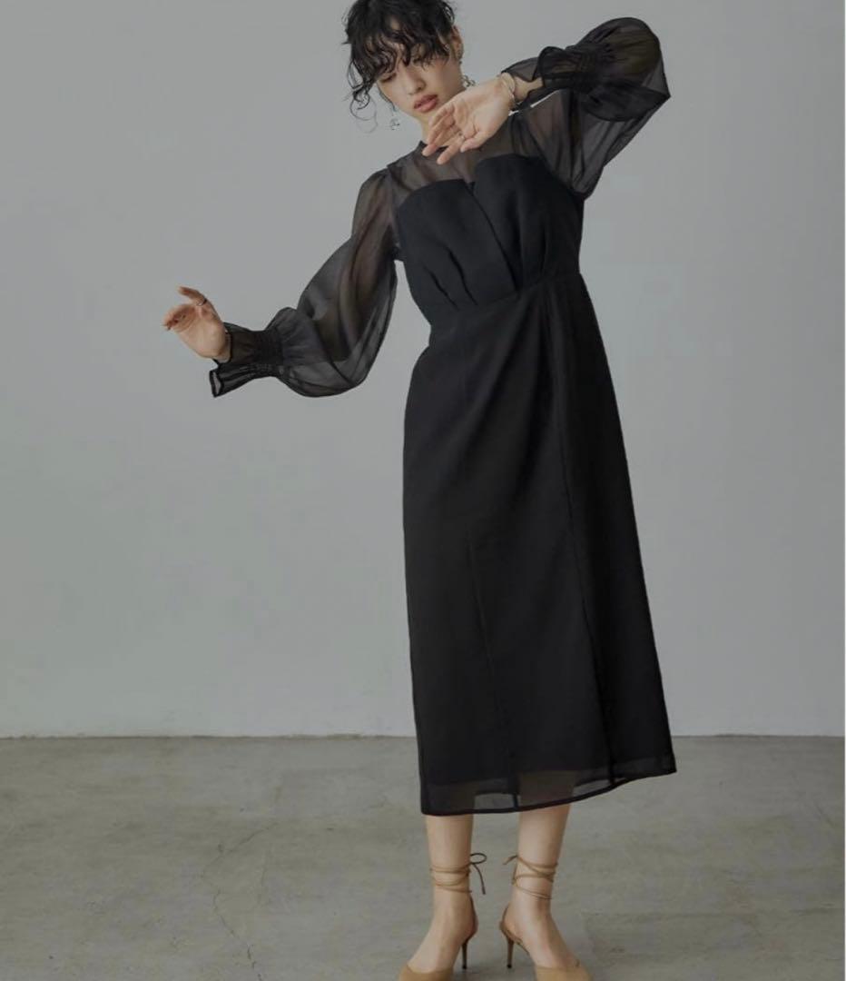 nianaビスチェ風　ボリュームスリーブシフォンドレス　結婚式　お呼ばれ