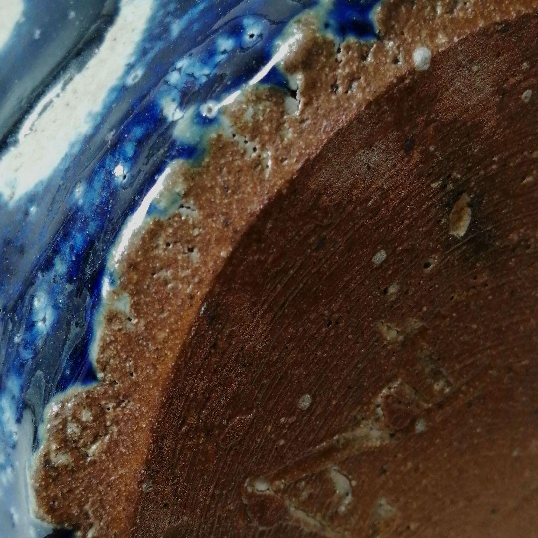 坂田甚内　瑠璃釉瓶子　共箱　益子焼　花瓶　花器　花入　瑠璃釉　塩釉薬