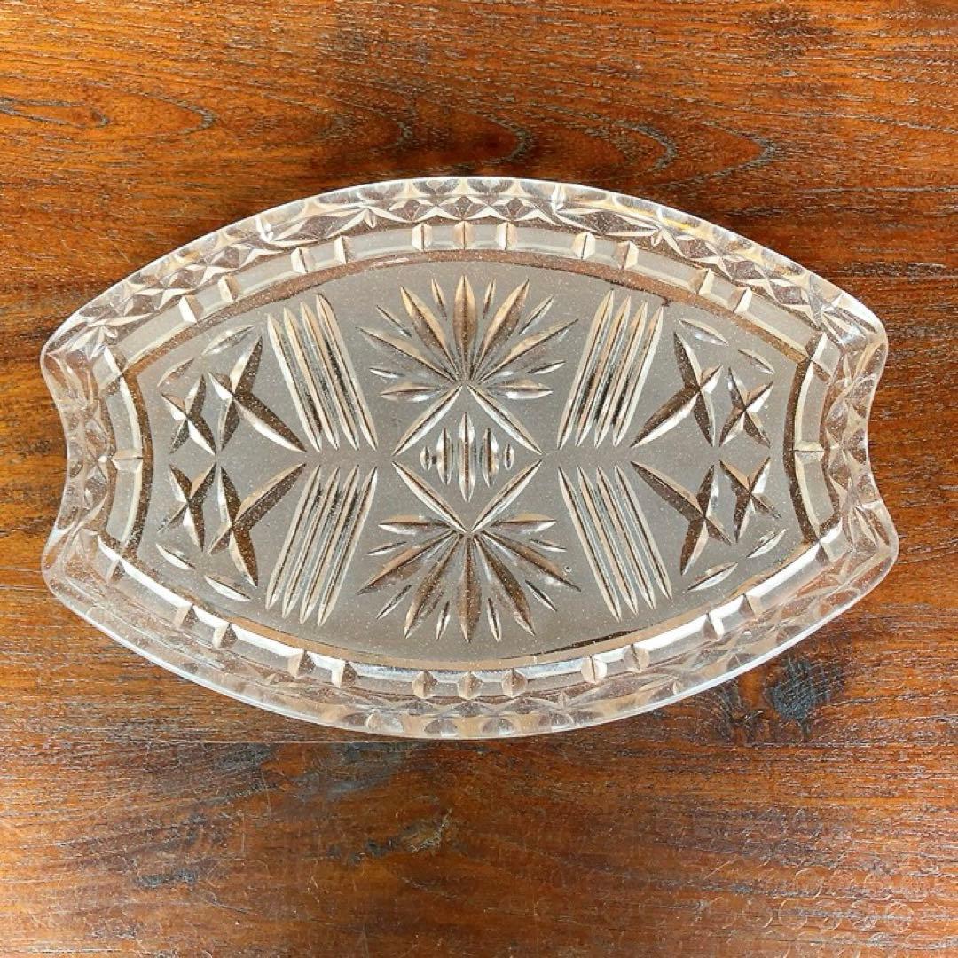 アンティーク ピンクガラスのプレート キャンドルスティック 小物入れ 4点揃え