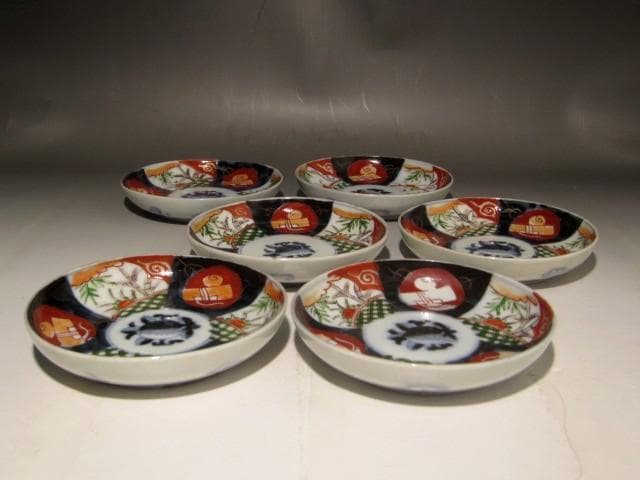 古伊万里赤絵銘々皿五客　美しい作品 r298