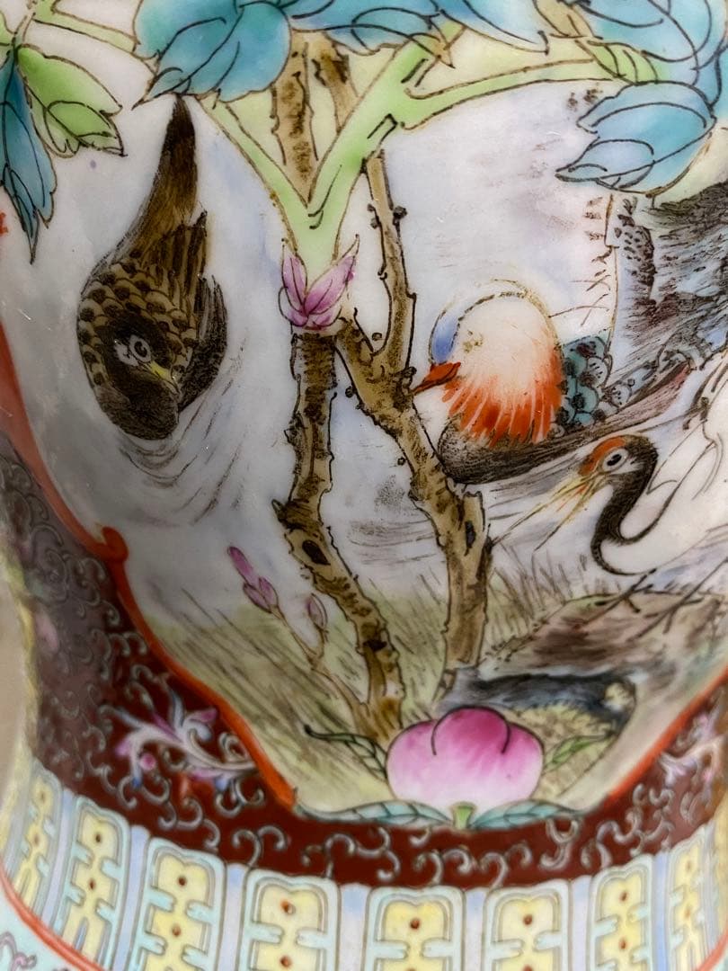 清朝　唐物　大清乾隆年製　彩色花鳥図花瓶　花器　骨董品　壺　古美術品