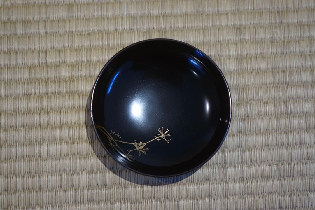 輪島塗 松鶴図金蒔絵 黒漆 吸物椀 2客 / 木製漆器 茶懐石
