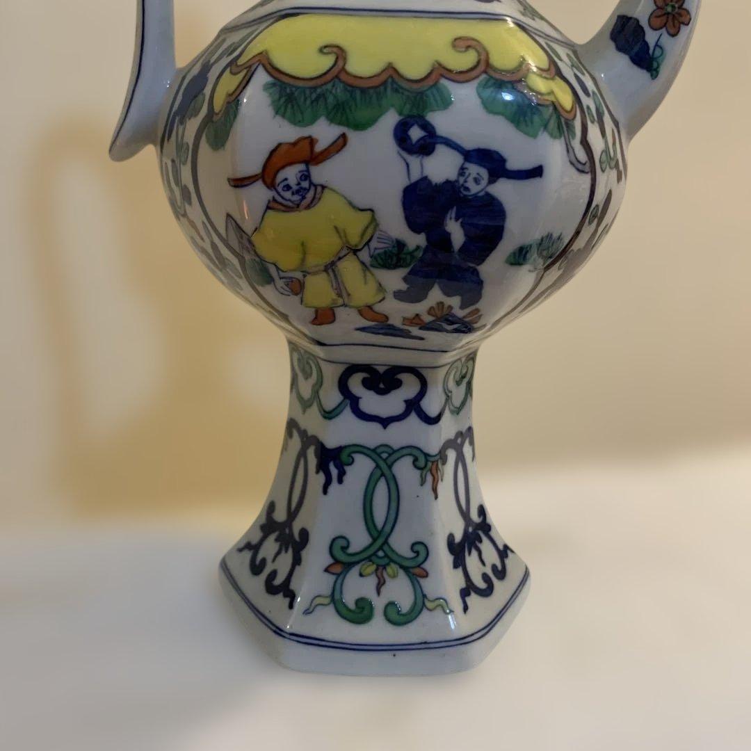 大明嘉靖年製　時代物　中国　古い水差し　手描き　高さ29㎝