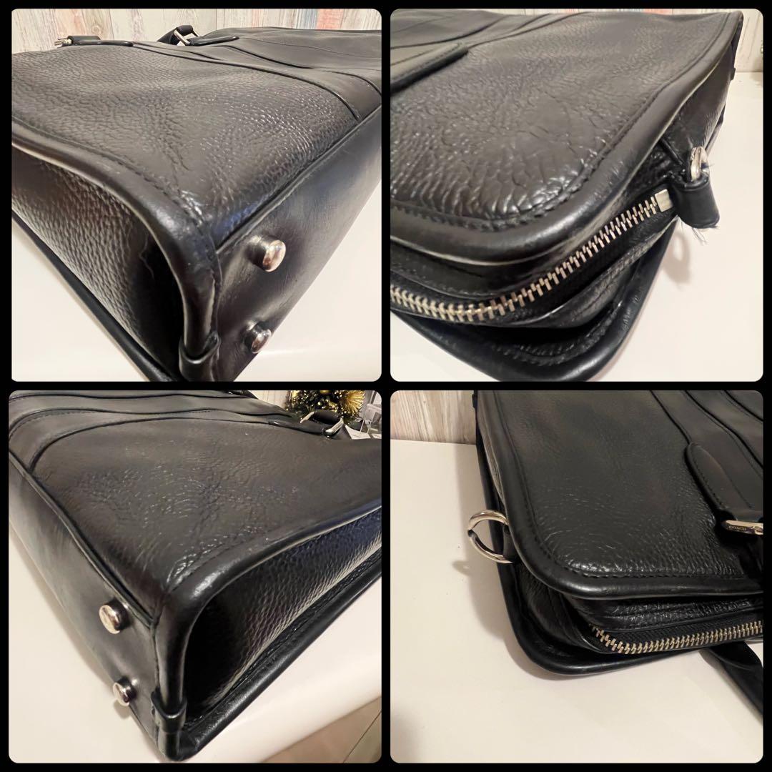 COACHコーチ ビジネスバッグ オールレザー 革 ブラック ストラップ付 黒