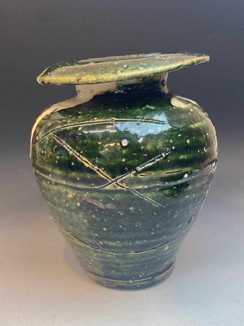 鯉江良二 作 織部オリベツボ壷花瓶 箱なし 本物保証