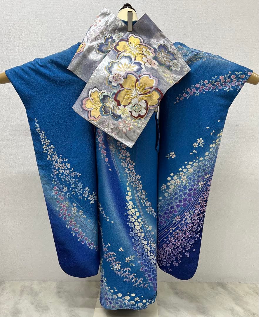 振り袖　フルセット　ブルー　別誂長襦袢　成人式　朧　銀通し　708