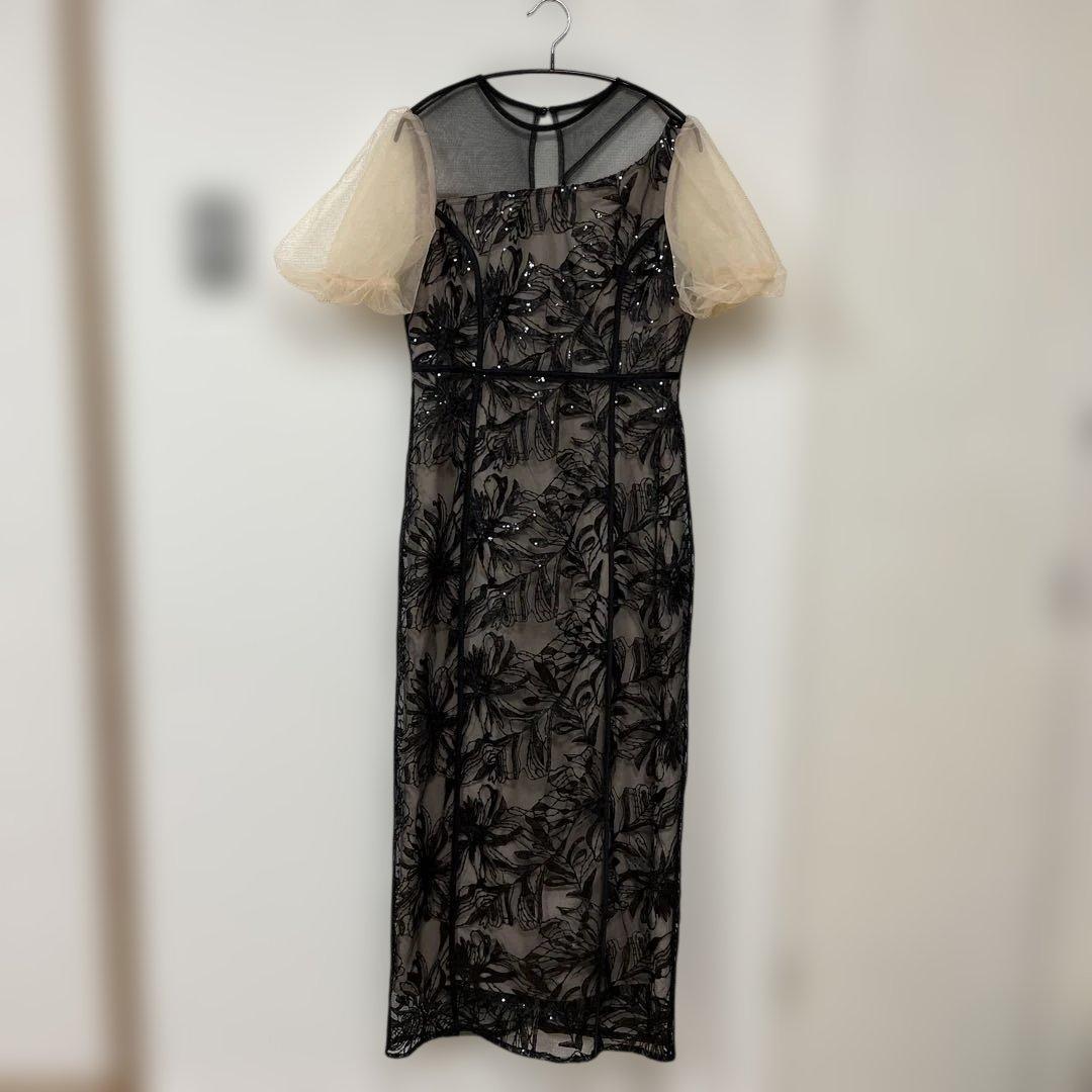 【Leja】アシンメトリーシアーフラワーワンピースドレス結婚式パーティー二次会