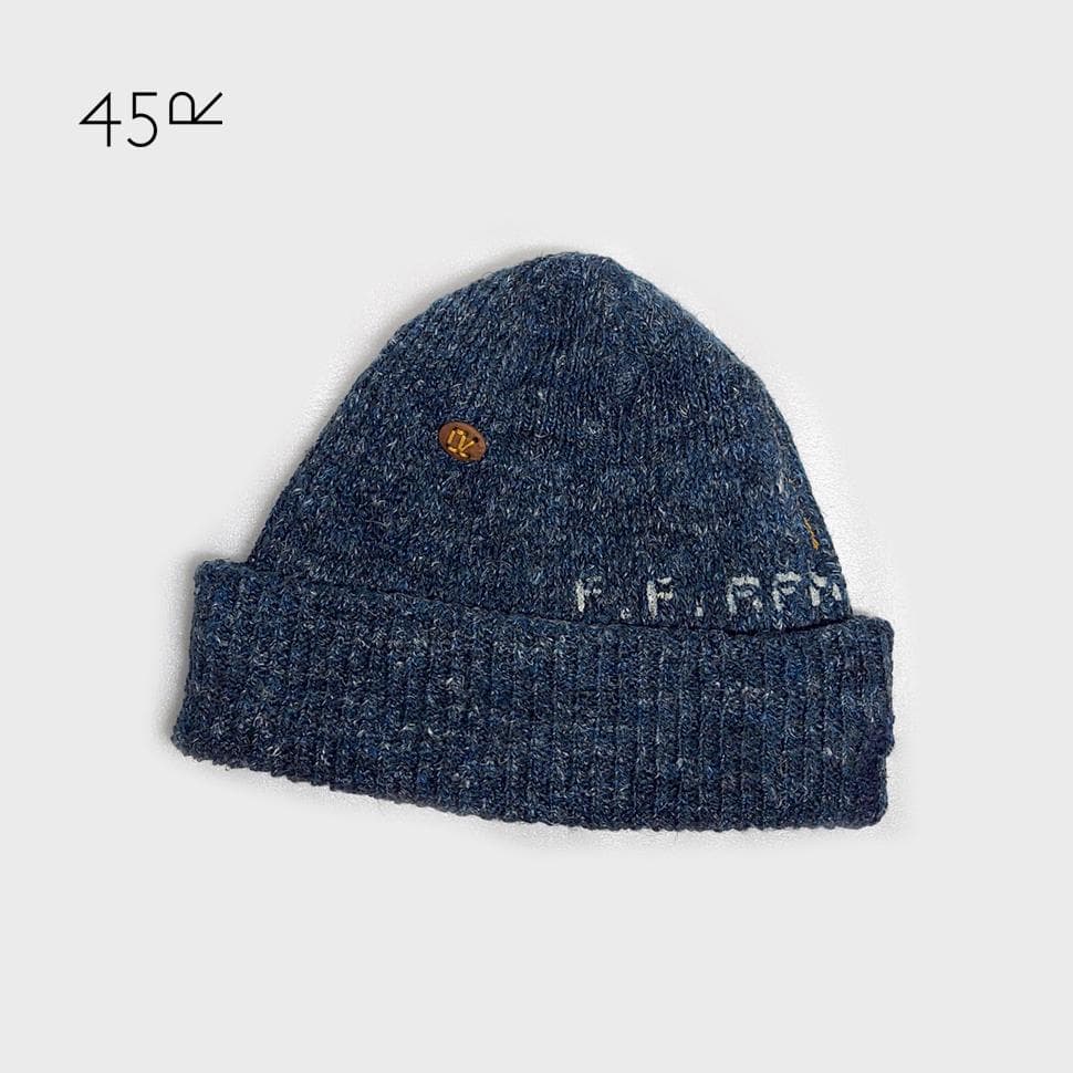 美品 45R✨45rpm インディゴ リネン ニット帽 キャップ Rボタン