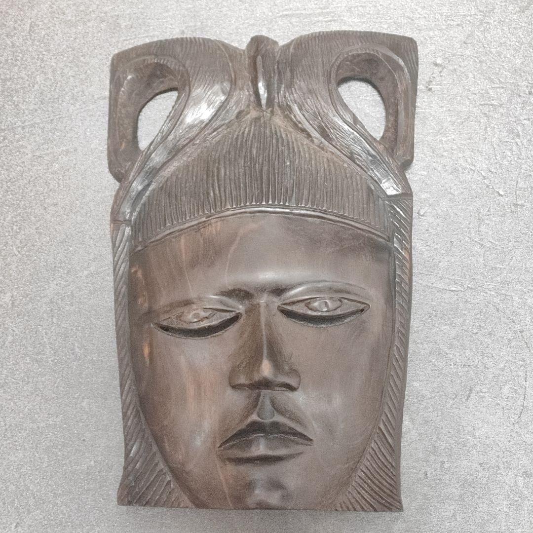 アフリカ　セネガル　木彫 お面 マスク　黒檀　エボニー　祭祀　王冠　壁掛け古美術