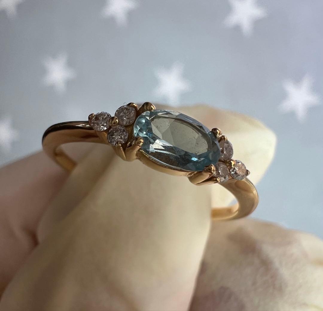 【新品】アクアマリン ダイヤモンド リング ♡ K18YG #16