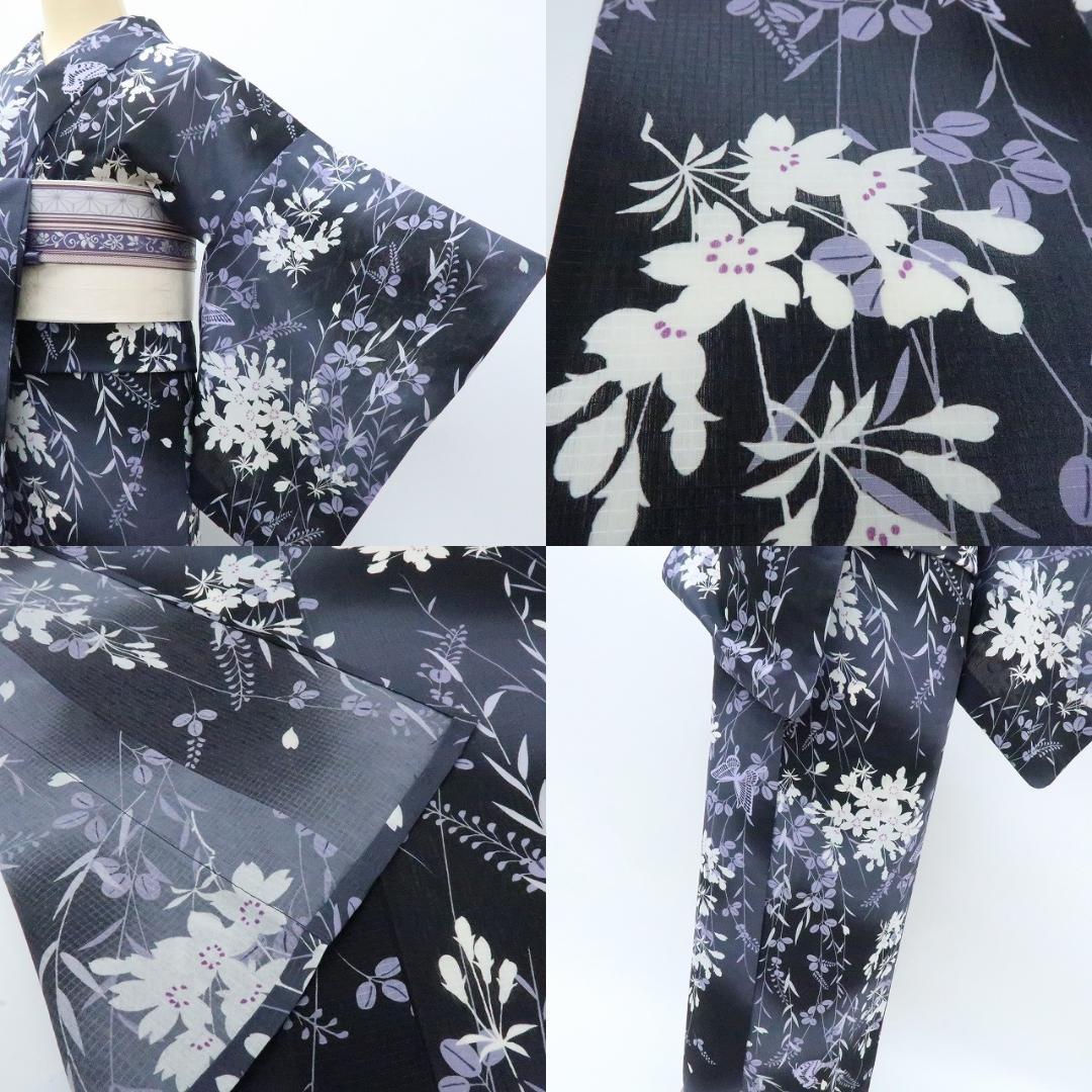 専用Y3130◆美品 洗える夏着物 紅梅 桜 蝶 小紋 高級浴衣