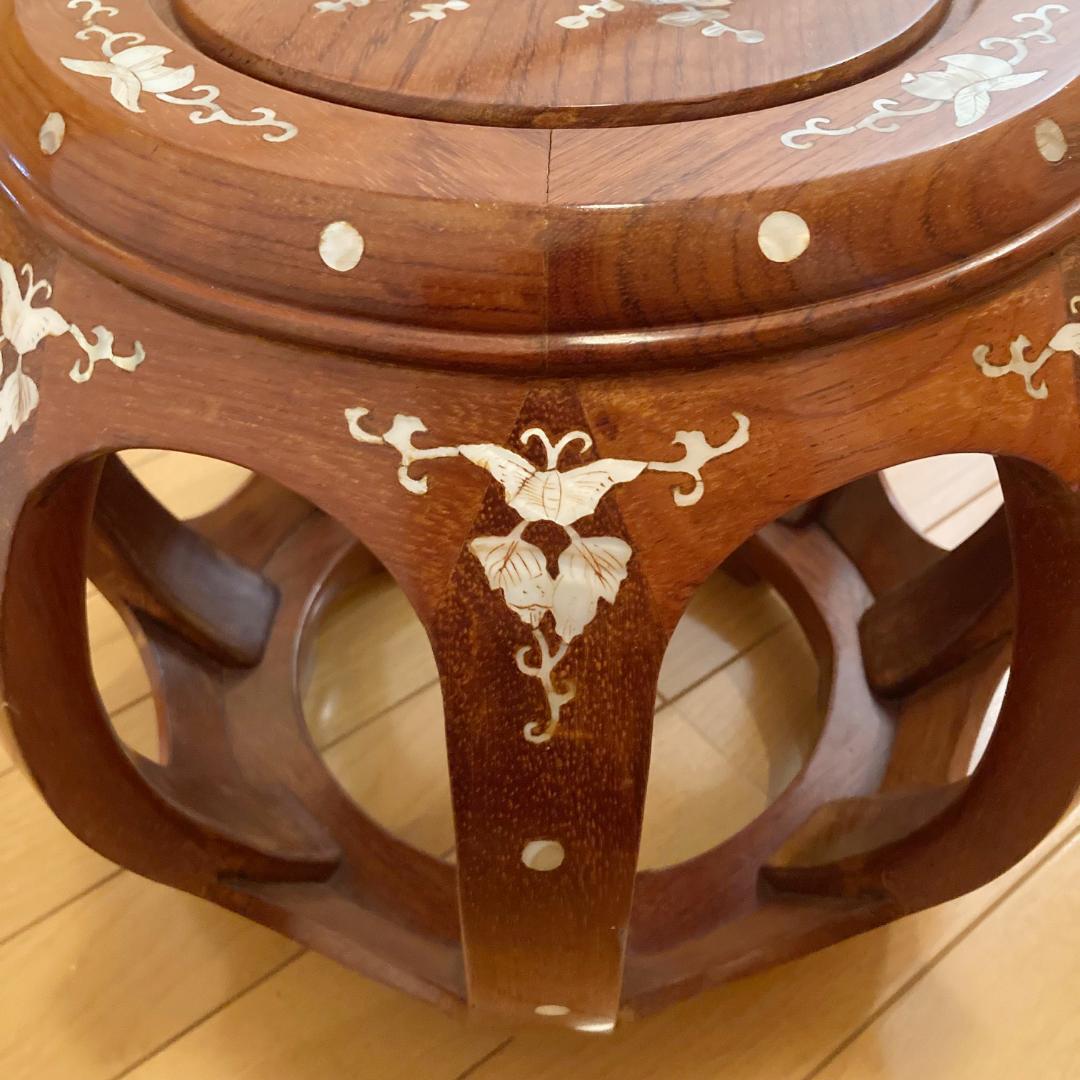 螺鈿細工 丸型座卓 丸椅子 スツール 腰掛け 中国美術 工芸品