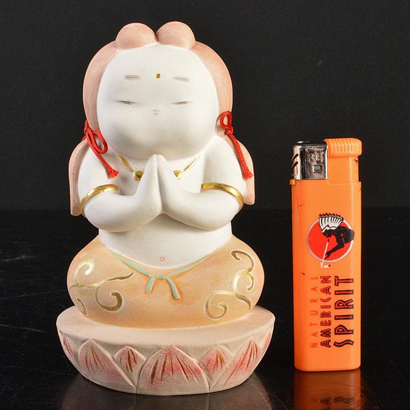 博多人形　人形師　二代戸畑茂四郎作　福々観音　置物　台付　V　R7113