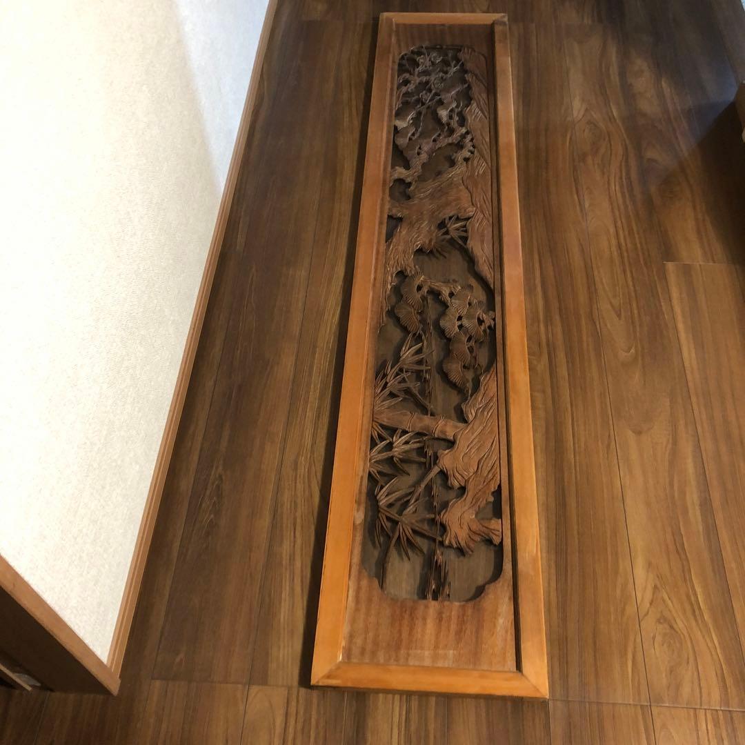 欄間　ガラス付き　和室　アンティーク　コレクション　古民家　オブジェ　木彫り