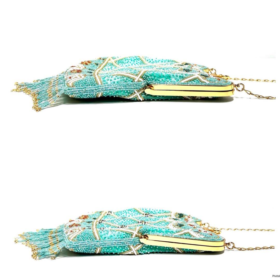 【美品】ビーズ装飾・フリンジ/がま口/ラインストーン/ ビーズバッグ