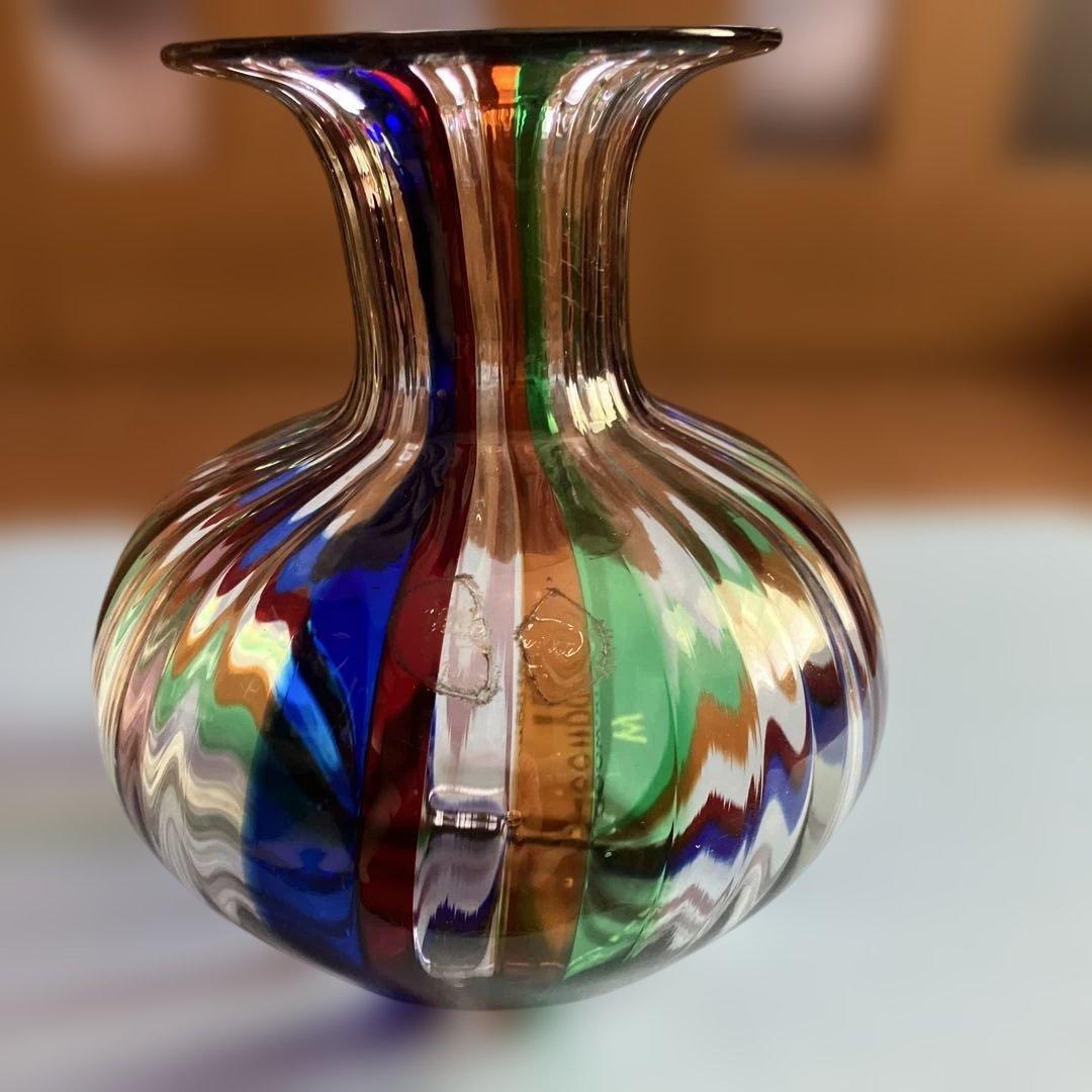 ヴェネチアングラスムラーノ花瓶ストライプ