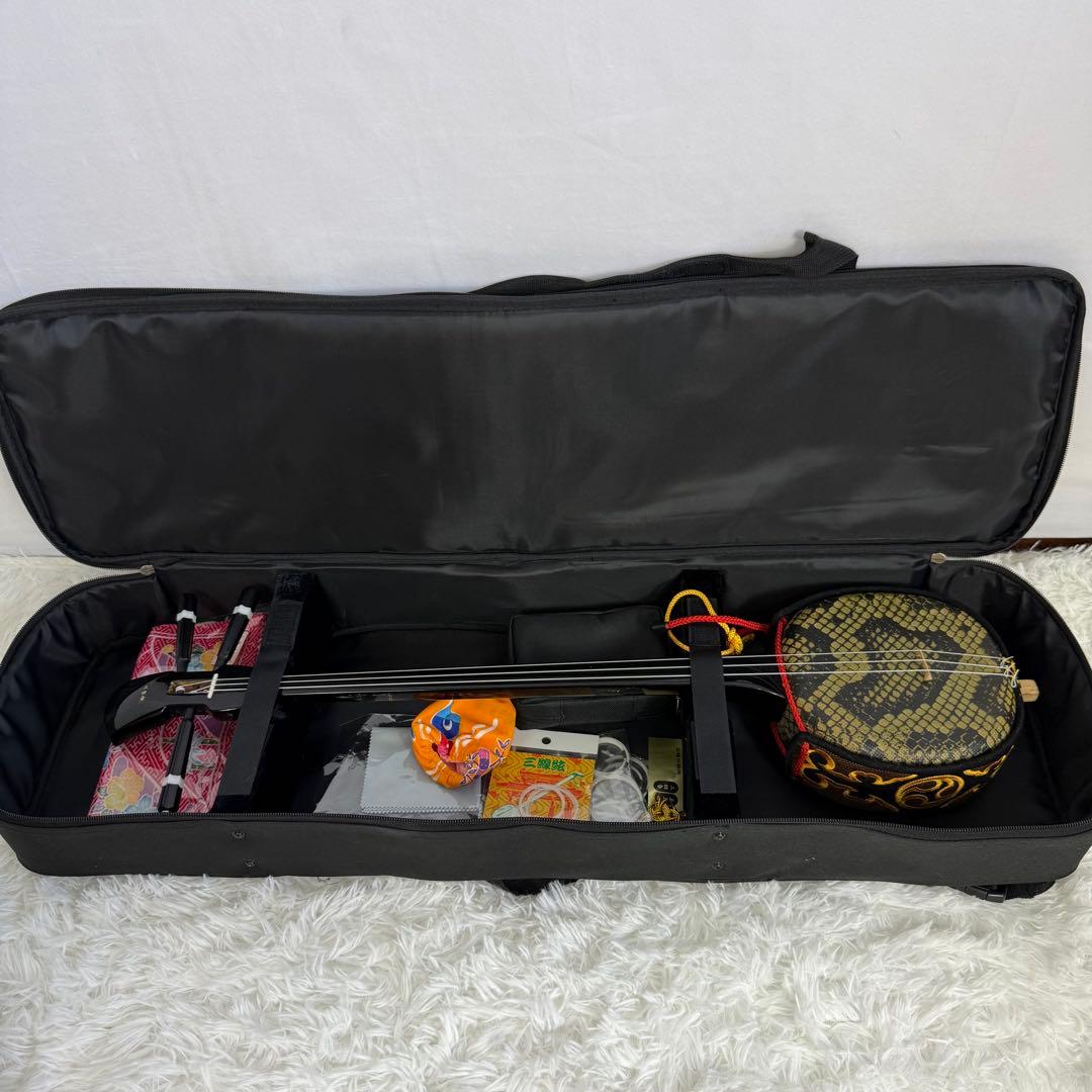 「美品」沖縄三線　蛇皮　合皮　ソフトケース付　初心者　三味線