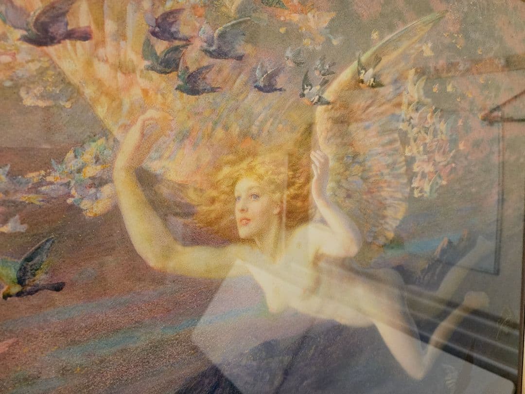 天使の絵画 金色のフレーム付き