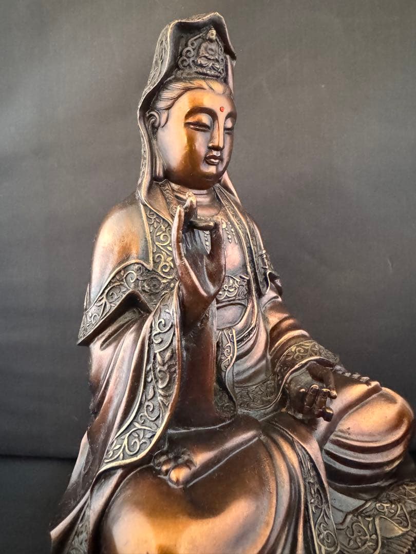 観音 菩薩 銅製 仏像 彫刻 置物 開運 風水 骨董　インテリア　アンティーク