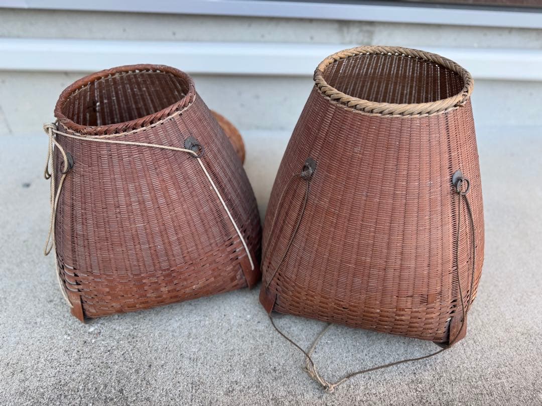 竹製バスケット 籠　胴丸かご　インテリア　2点セット
