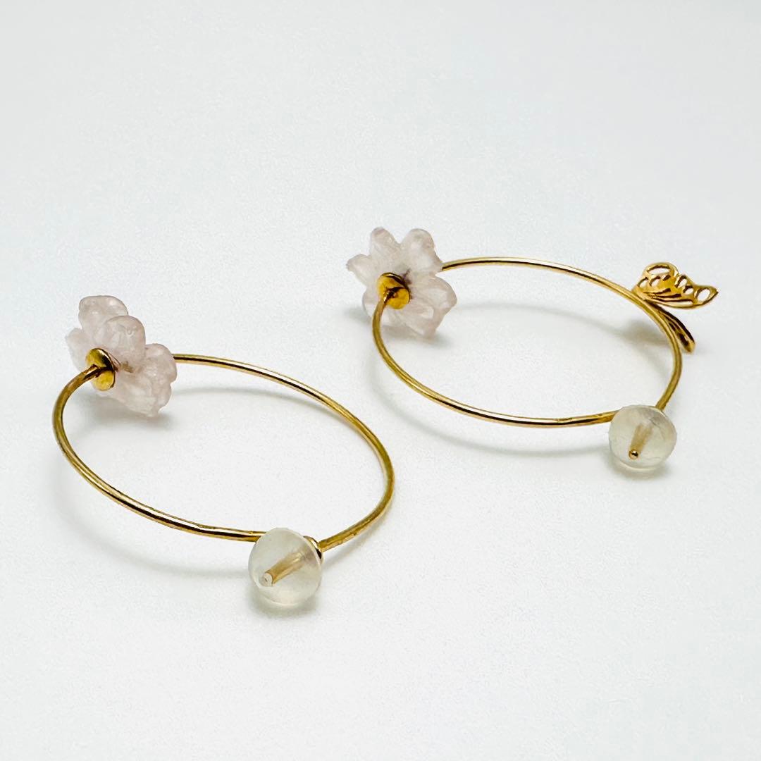 スタージュエリー　k18 フープピアス　バタフライ　フラワー　YG