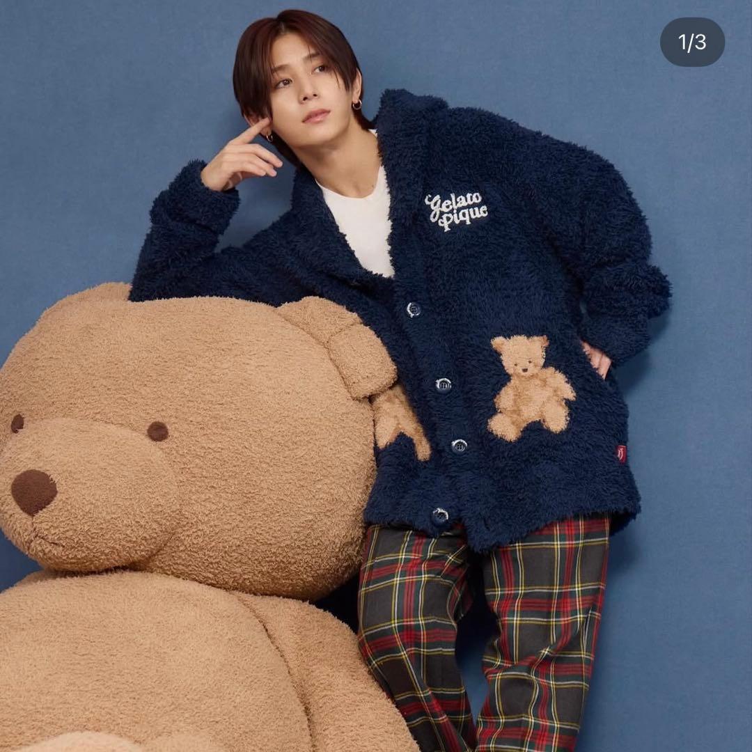 新品タグ付き　ジェラートピケ　スノーベアジャガードショールカーディガン　ネイビー