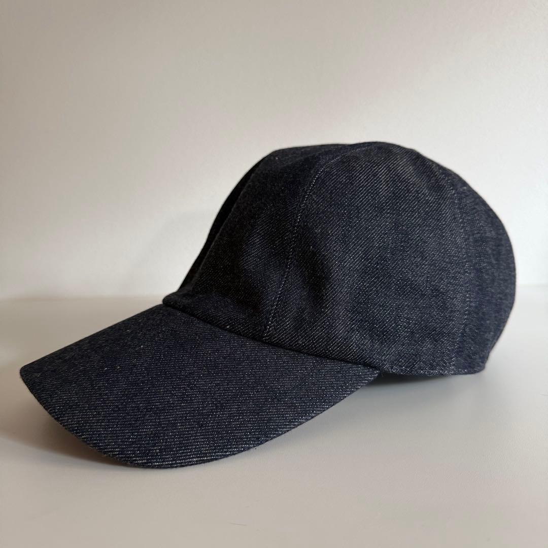 美品 サイズ60 HERMES デニムキャップ 帽子 シグネチャー 刺繍