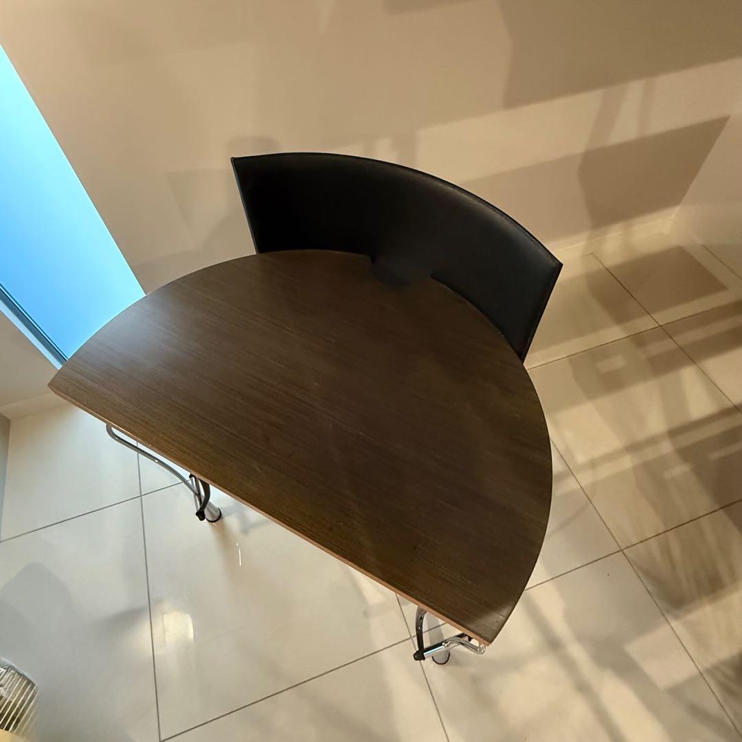 イタリア製 90年代ヴィンテージ 半円形デスク ミシン足と本革PCデスク