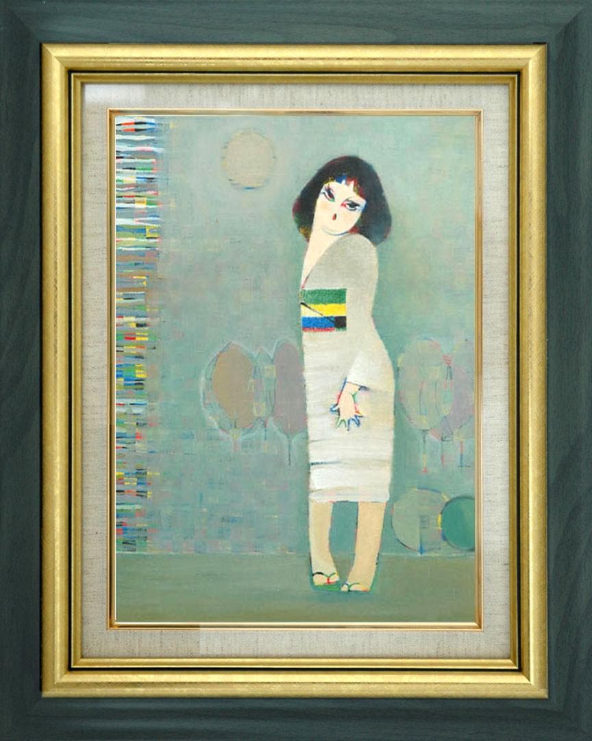 油絵 絵 絵画 インテリア 額付(黒)油絵 F6-050113 人物 女性像