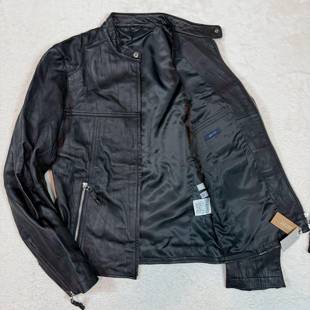 未使用 OLD UNIQLO ライダースジャケット 羊革 シングル ブラック