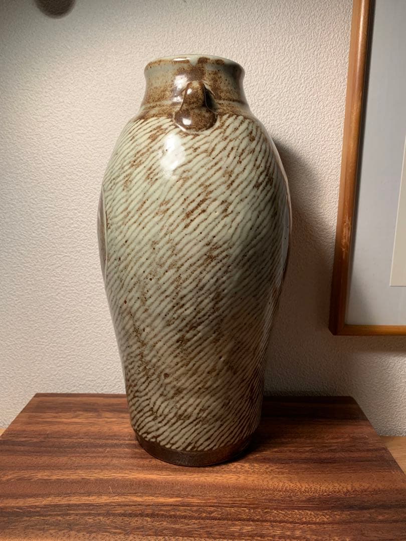 島岡達三 地釉象嵌縄文壺 人間国宝 民藝 益子焼 濱田庄司