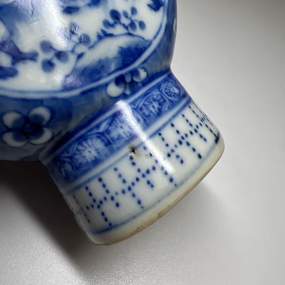 中国清時代　康熙年製　青花龍耳花入　木箱付　高約13.5㎝東Y7-1226☆2F